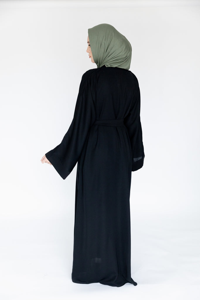 Black Double Layer Open Abaya – Inner Slip Attached