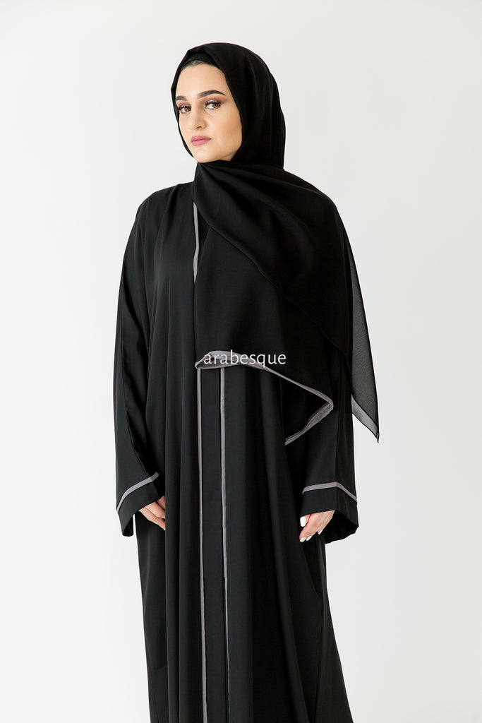 Grey Border Abaya | Classic Abaya's by Arabesque