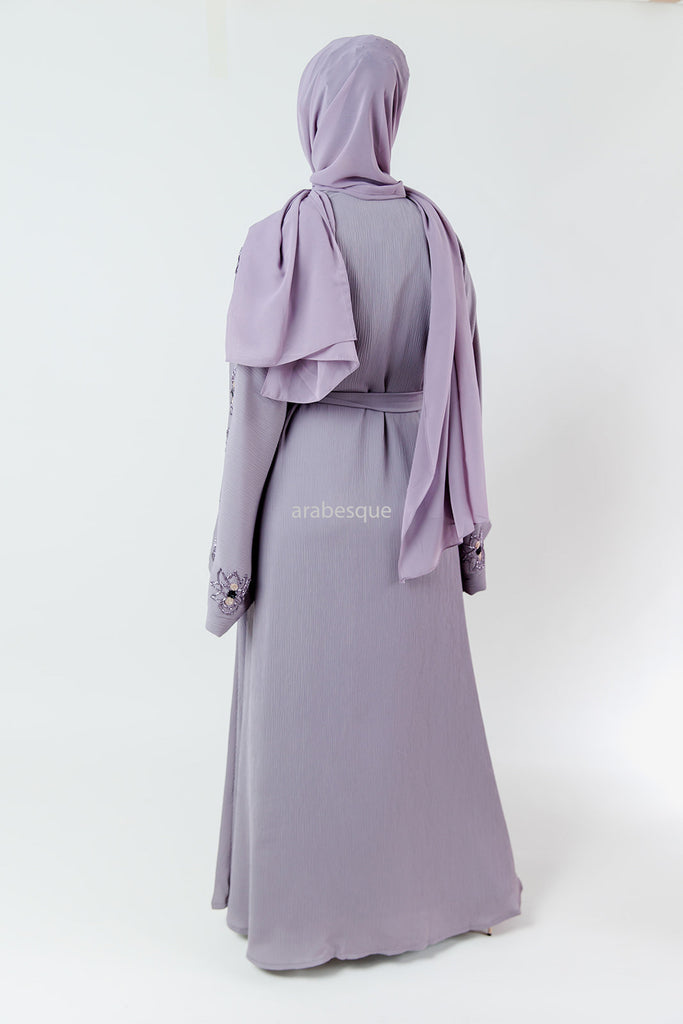 Lilac Blossom Embellished Pleated Abaya with belt