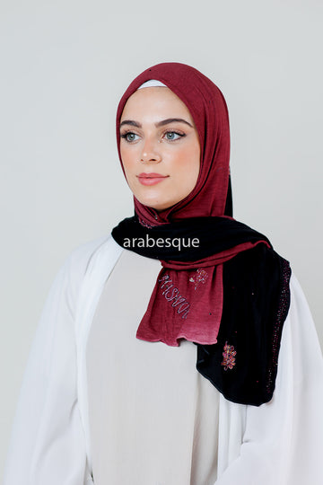 Ombre Kashkha Embroidered Leaf Jersey Hijab