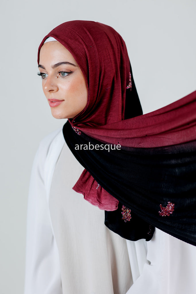 Ombre Kashkha Embroidered Leaf Jersey Hijab