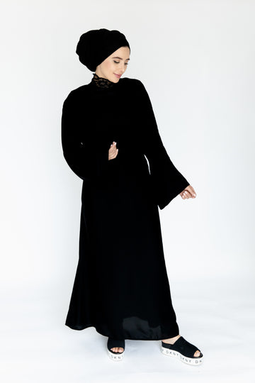 Plain Black Abaya with tie-back belt