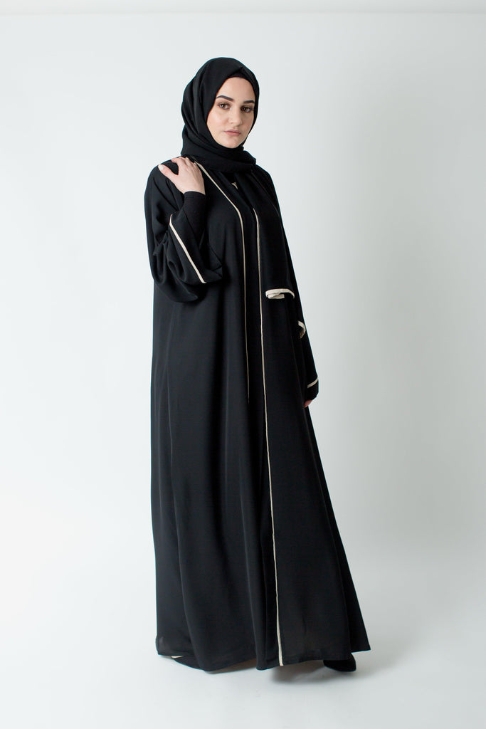 Premium Cream Line Border Open Abaya
