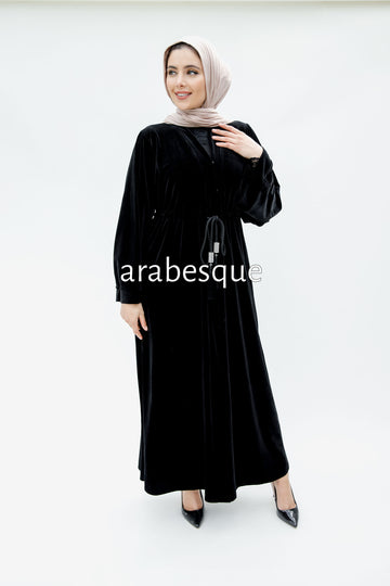 Black Plain Velvet Open Abaya