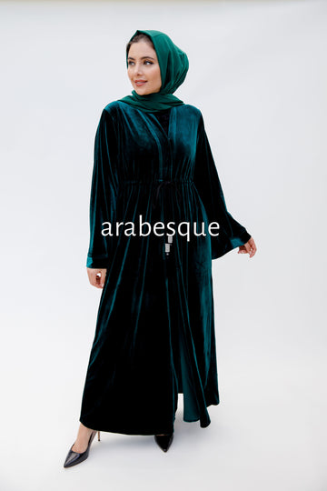 Emerald Plain Velvet Open Abaya