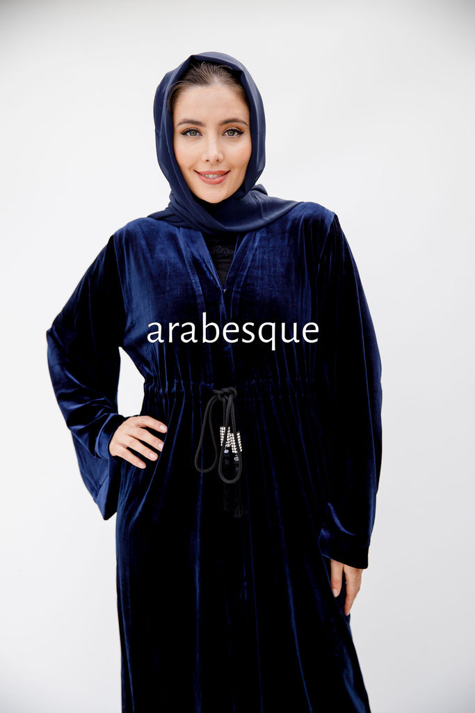 Navy Open Abaya – Elegant Plain Velvet Design