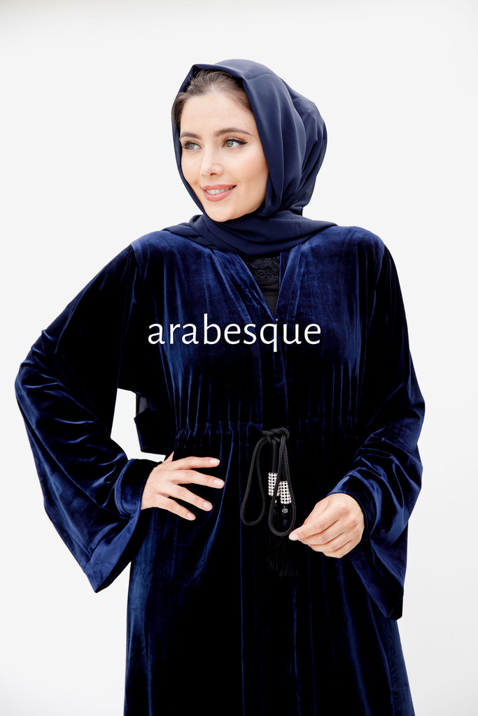 Navy Open Abaya – Elegant Plain Velvet Design