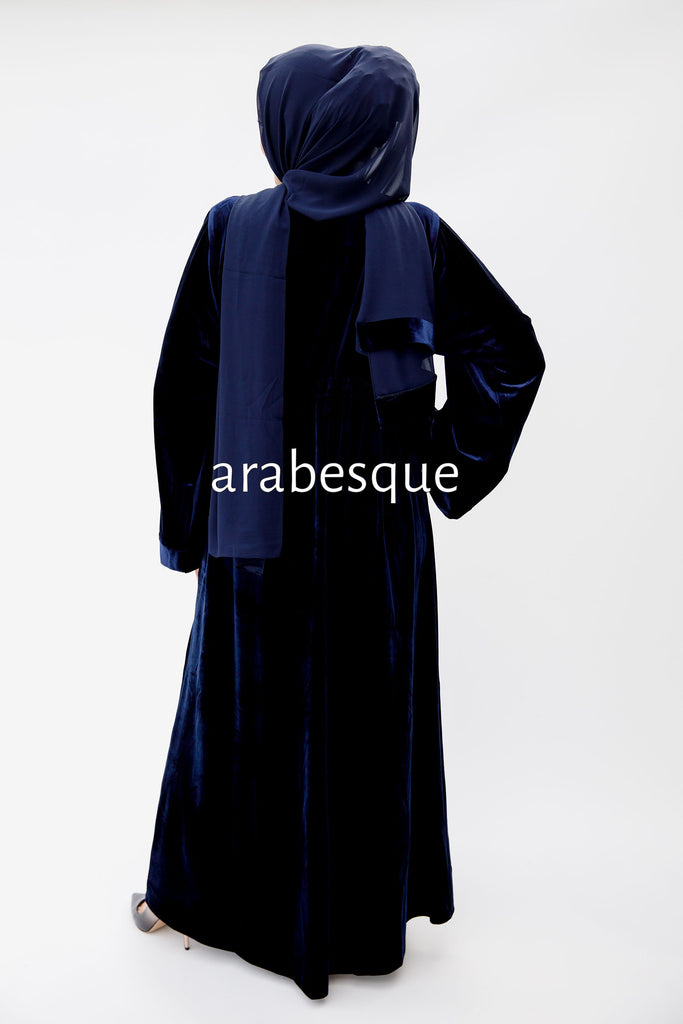 Navy Open Abaya – Elegant Plain Velvet Design