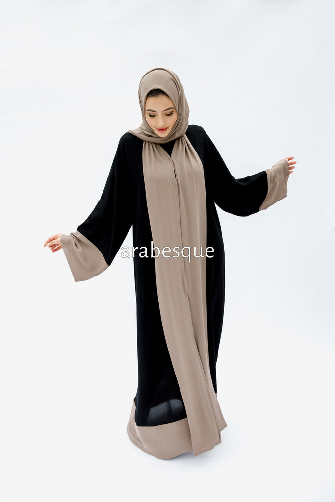 Black Open Abaya – Plain Design with Chiffon Trim