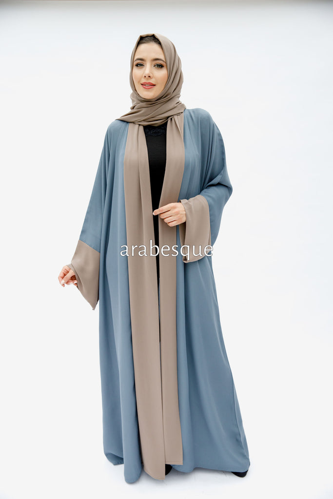 Powder Blue Open Abaya – Plain Design with Chiffon Trim
