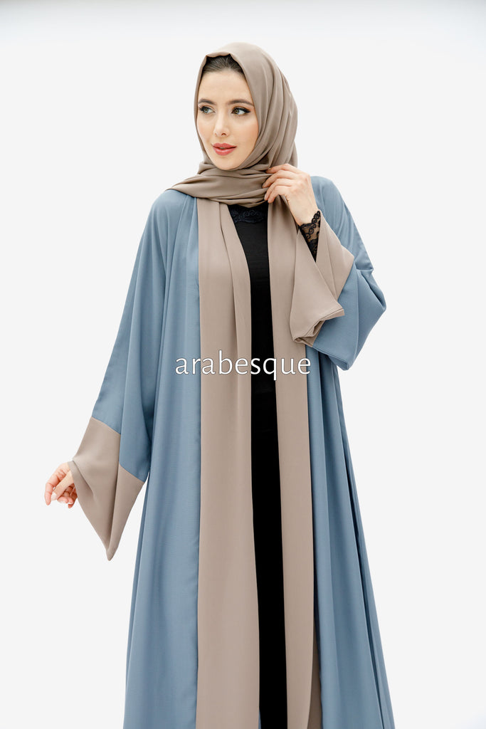 Powder Blue Open Abaya – Plain Design with Chiffon Trim