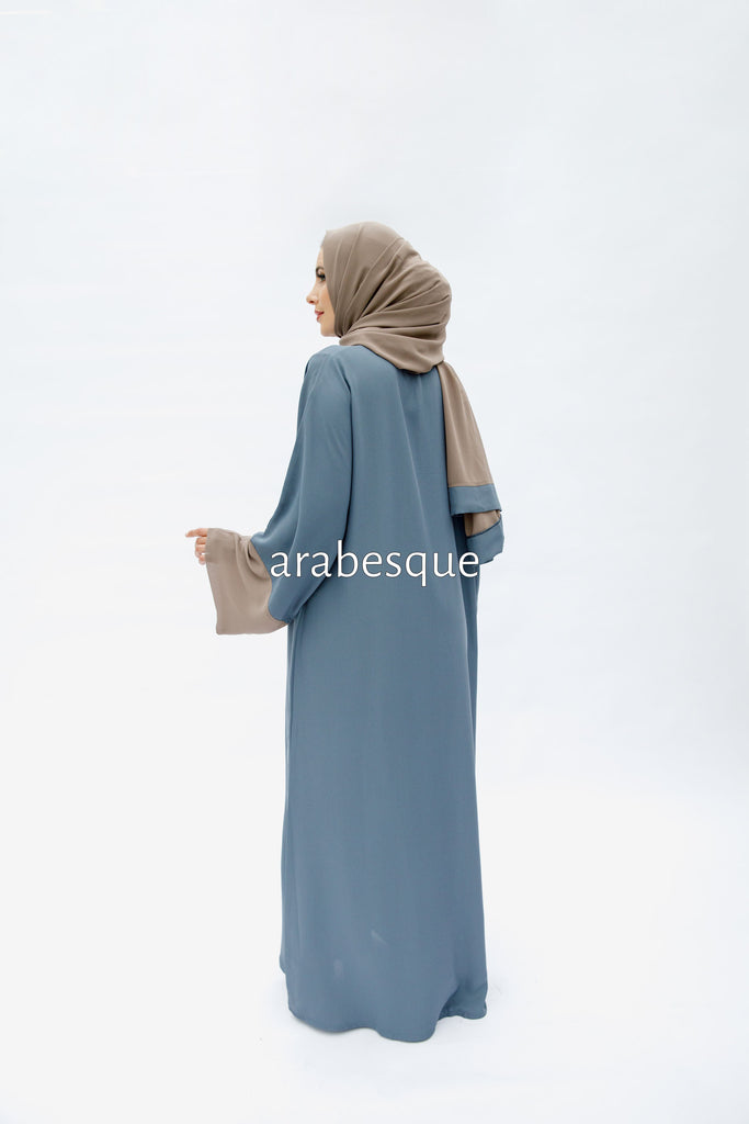 Powder Blue Open Abaya – Plain Design with Chiffon Trim