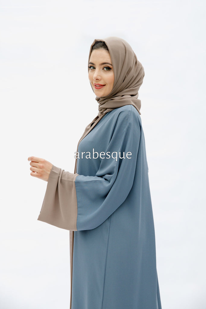 Powder Blue Open Abaya – Plain Design with Chiffon Trim