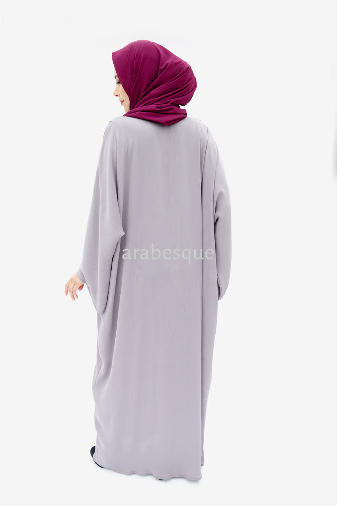 Lilac Open Abaya – Leaf Beaded Batwing Design