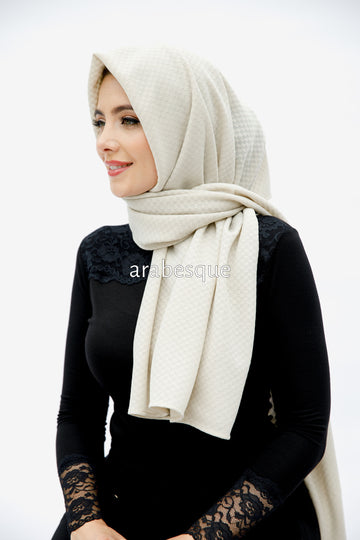 Jacquard (Small Squares) Hijab in Beige