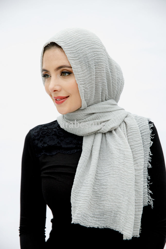Viscose Crinkle Hijab in Light Grey