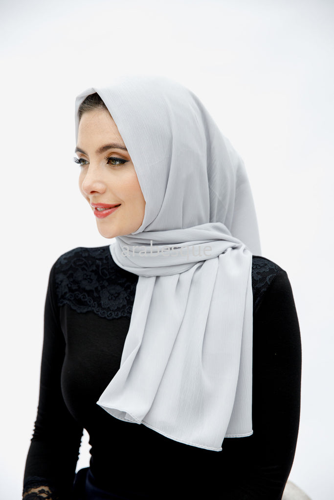 Plain Crinkle Georgette Hijab in Light Grey